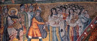 Избиение младенцев в мозаике римского храма Санта Мария Маджоре. Царь Ирод приказал убить всех первенцев в Вифлееме, потому что испугался что «новый царь», т.е. младенец Христос лишит его трона
